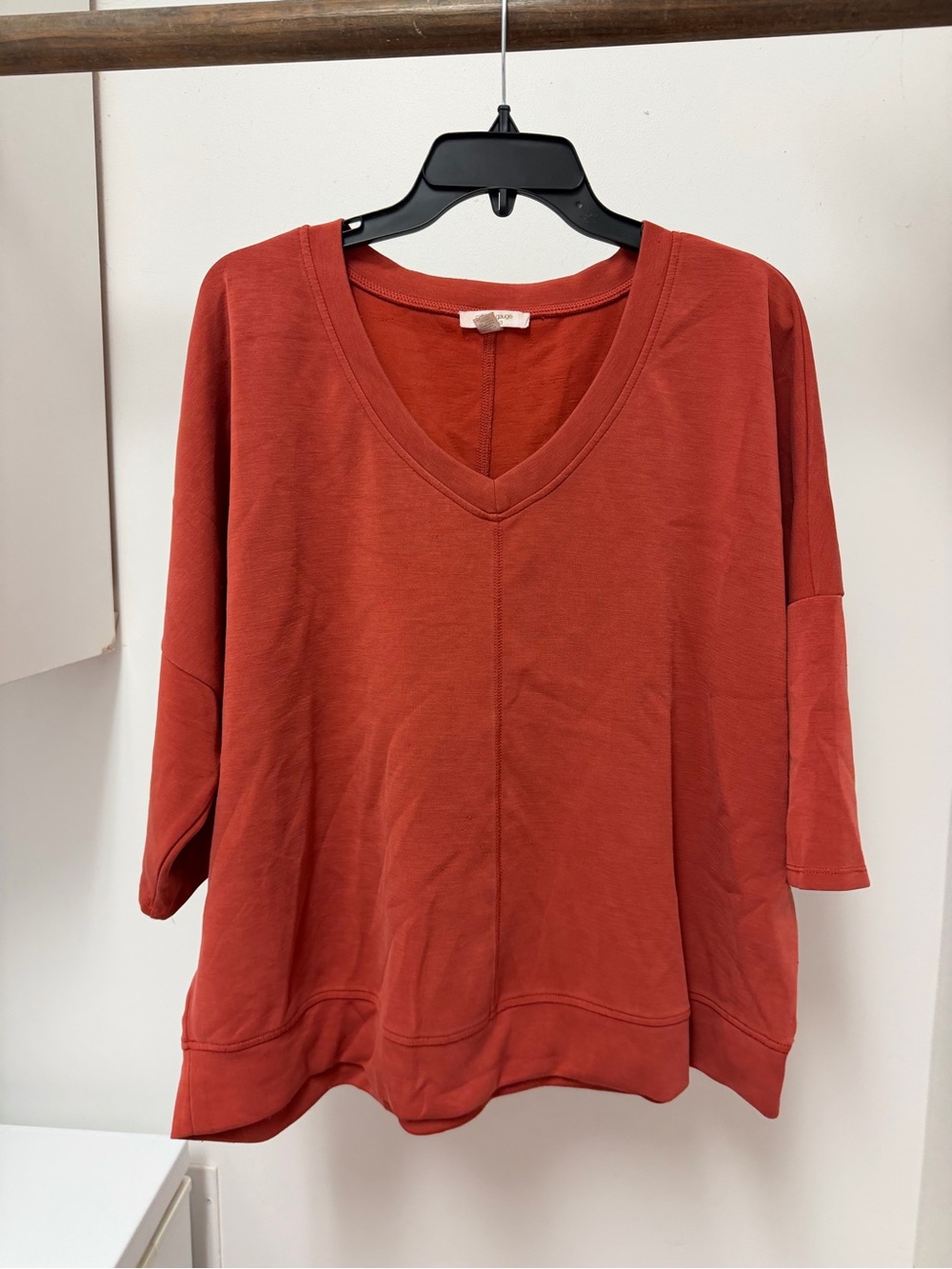 Cable & Gauge Women's V-Neck Boxy Sweatshirt in Rust